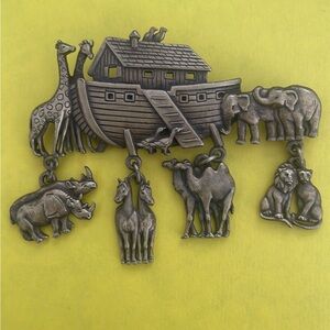 Vintage Noah’s Ark Charm Brooch signed JJ